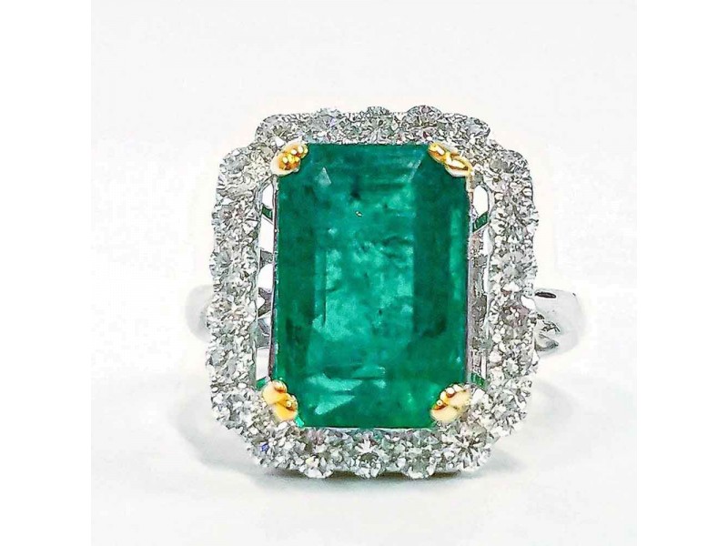 4.84 Carat Emerald Cut Emerald and Diamond Cocktail Ring in 18 Karat ...