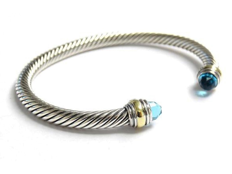 David Yurman Cable 14K Yellow Gold and Sterling Silver Blue Topaz 