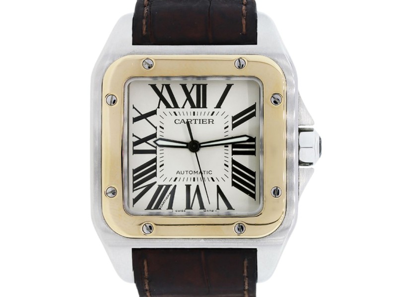 cartier santos 100 stainless steel strap watch