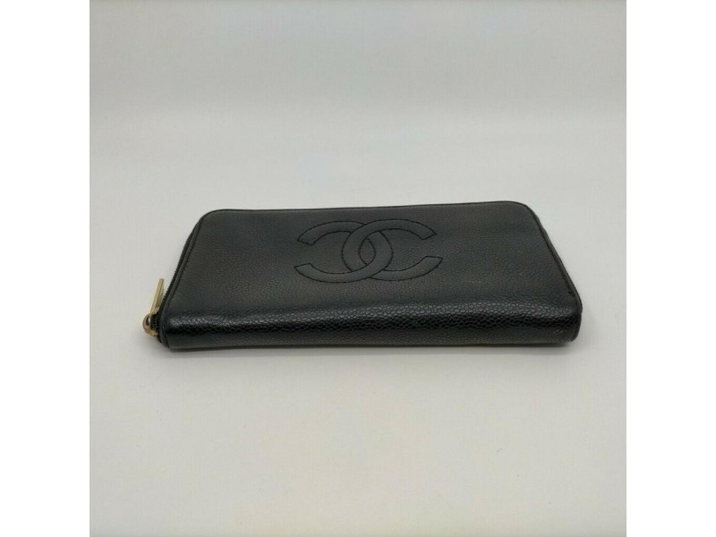 chanel black zip wallet large