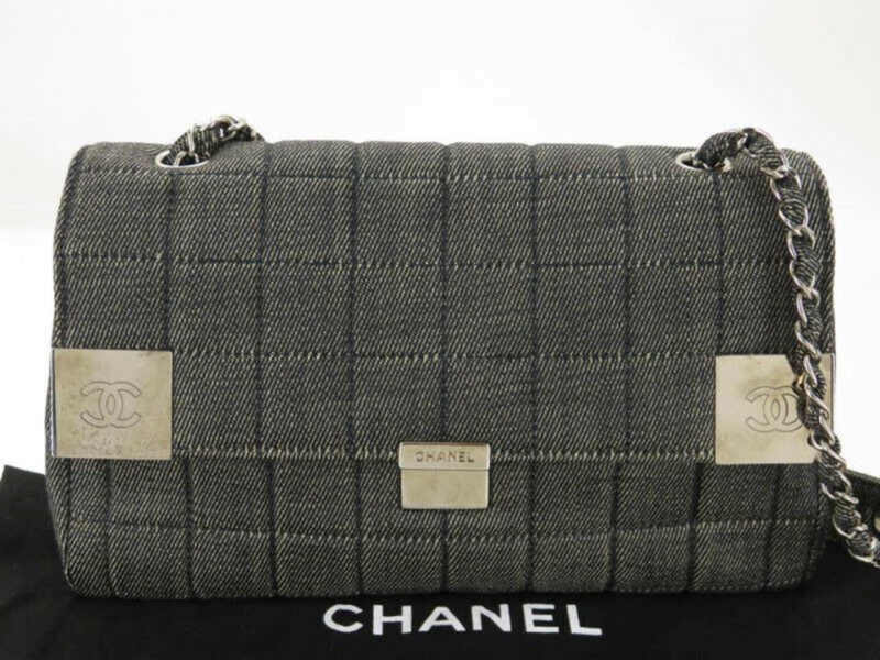 Chanel Charcoal Quilted Chocolate Bar Chain Flap 870547 Grey Denim Shoulder  Bag, Chanel