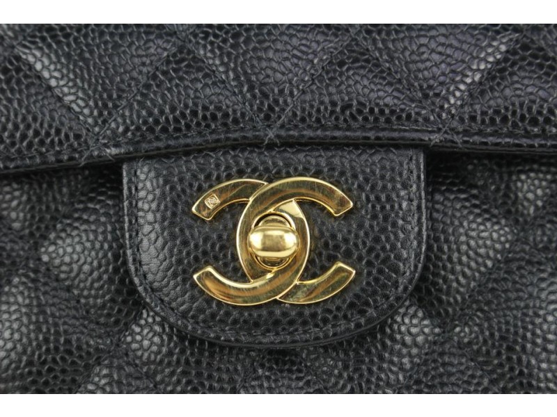 chanel classic double flap quilted caviar gold tone medium black