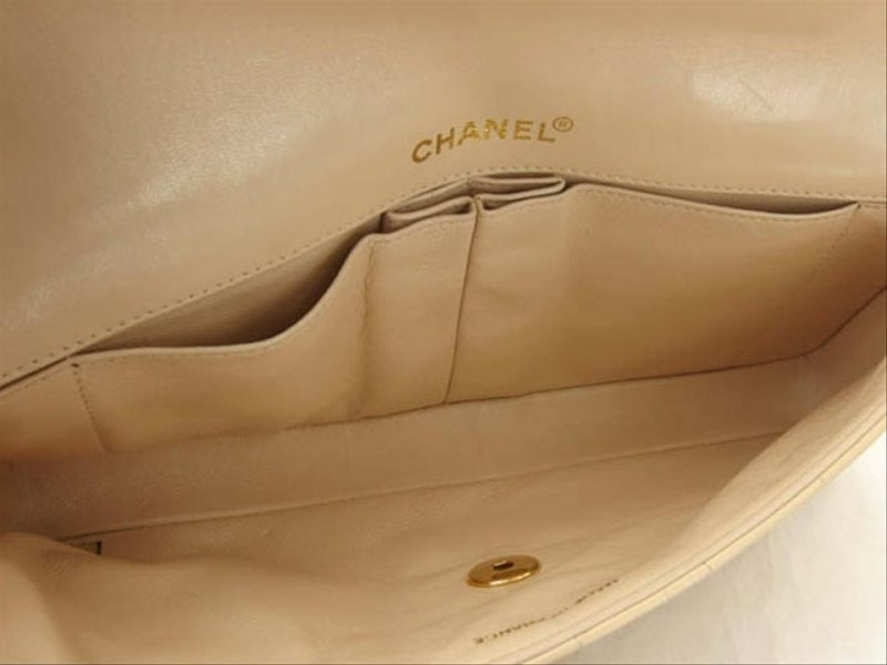 Chanel Classic Flap East West Chocolate Bar Ccfi13 176737 Beige Lambskin Shoulder  Bag, Chanel