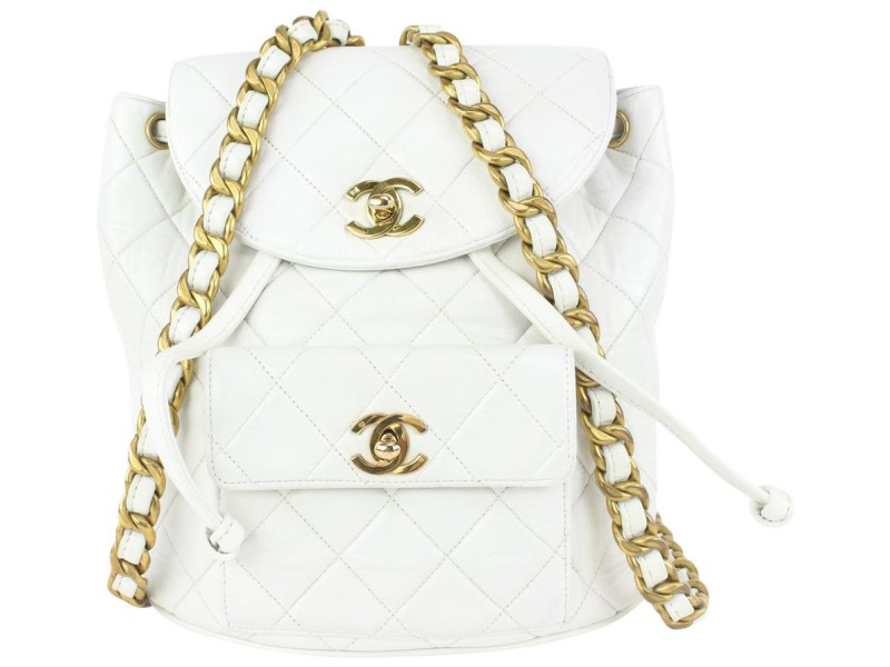 Chanel White Quilted Lambskin Duma Backpack Gold Chain