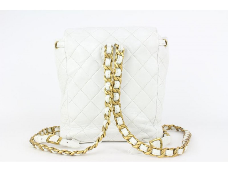 Chanel White Quilted Lambskin Duma Backpack Gold Chain Classic Flap 85cas71