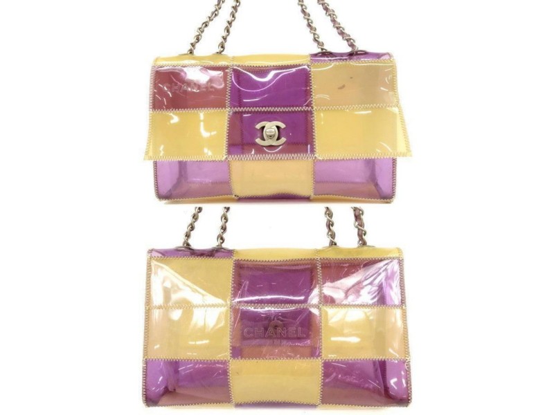 Chanel Classic Handbag Chain Bag Naked Patchwork Clear Flap 233162 Purple X  Beige Vinyl Tote