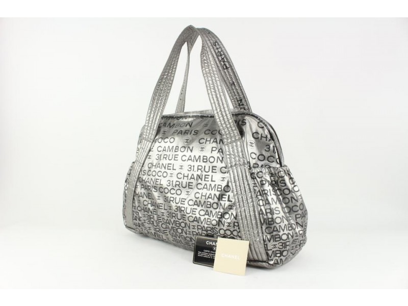Auth CHANEL 31 RUE CAMBON Graphic Silver Nylon and Tote Shoulder Bag 50649   eBay