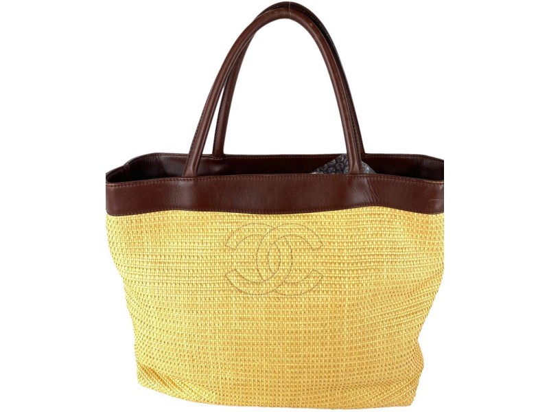 Chanel Hobo Handbag Straw Wicker Cc Shopper Tote 7ca527 Beige X Brown  Raffia Weekend/Travel Bag, Chanel