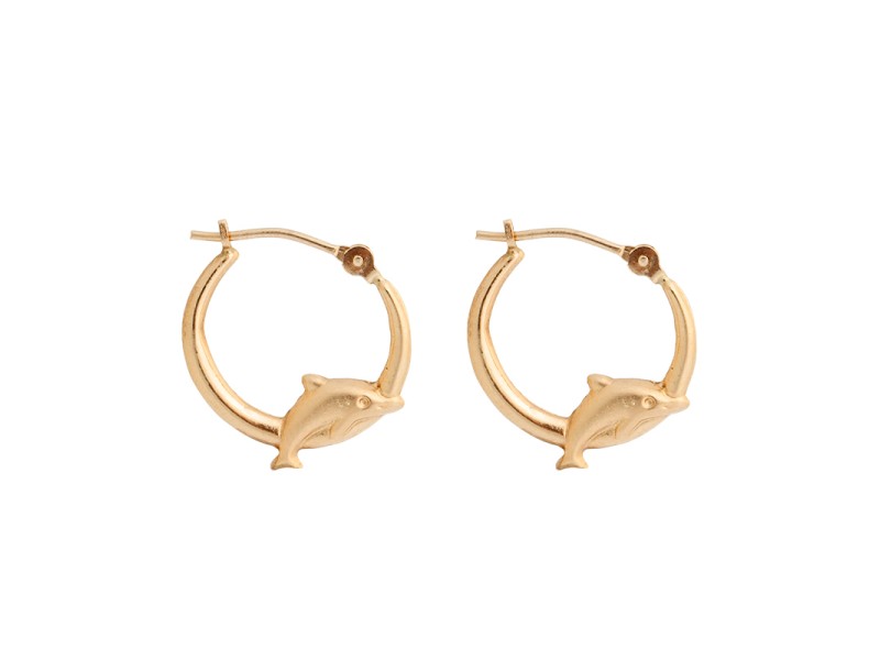 14K Yellow Gold Dolphin Hoop Earrings | Buy at TrueFacet