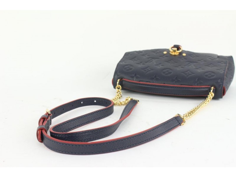 Louis Vuitton Navy Blue Red Leather Monogram Empreinte Blanche BB Chain Bag  915lv76