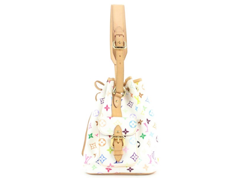 Louis Vuitton White Monogram Multicolor Noe Drawstring Bucket Hobo Bag  530lvs38