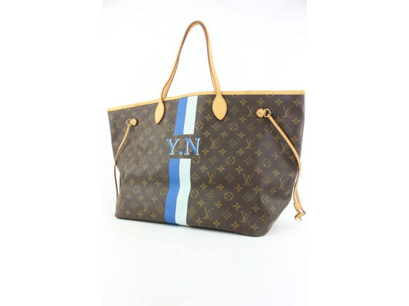 Stunning GMF Initials LV Neverfull Designer Tote and Mini Pouch