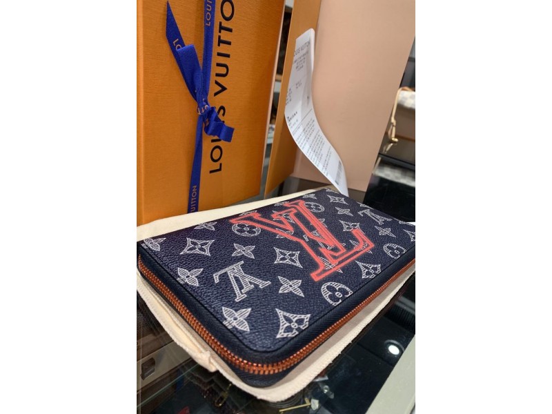 Louis Vuitton LV Cup Long Zippy Organizer Wallet Navy Blue Leather