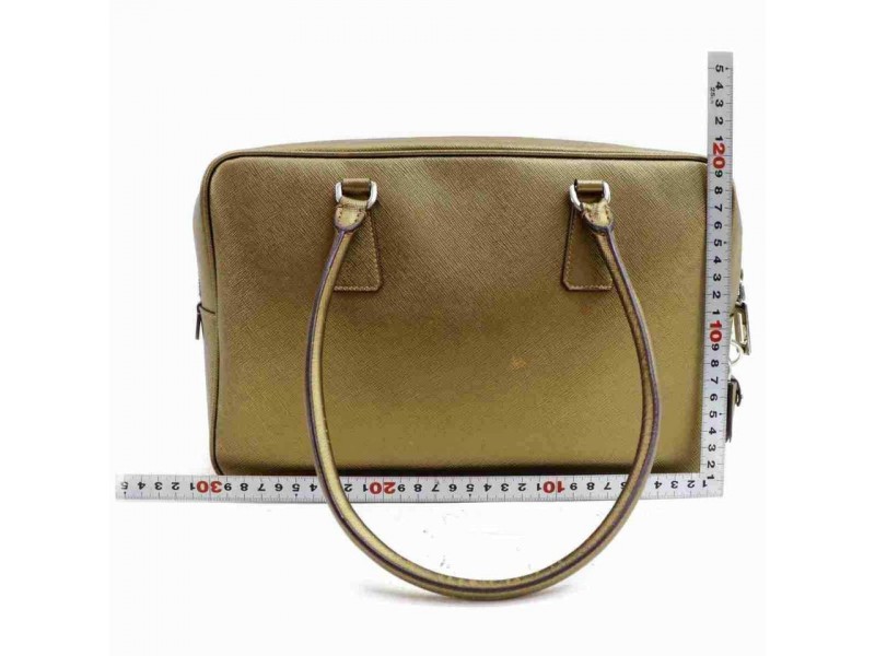 Prada Boston Bowler 860037 Gold Saffiano Leather Shoulder Bag