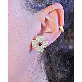 Van Cleef & Arpels Diamond Ruby Gold Flower Earrings