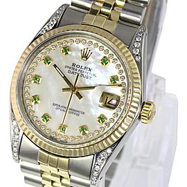 White Mop Mens Datejust Two-tone Emerald Dial Fluted Bezel 36mm Watch