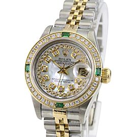 White Mop Lady Datejust Diamond Dial Diamond Emerald Bezel-1990' Watch