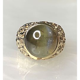 18K Yellow Gold Round Cut Cat's Eye Cabochon Ring