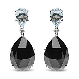 18K White Gold 1/5 Cttw Diamond with Pear Cut Sky Blue Topaz and Pear-Cut Black Onyx Gemstone Dangle Earring (G-H Color, SI1-SI2 Clarity)