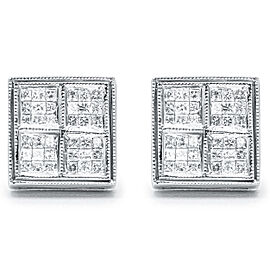 14K White Gold 1/2 Cttw Princess Diamond Composite Box Shape Milgrain Stud Earrings (H-I Color, SI1-SI2 Clarity)