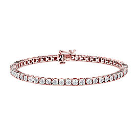 10K Rose Gold Plated .925 Sterling Silver 1.0 Cttw Miracle-Set Diamond Round Faceted Bezel Tennis Bracelet (I-J Color, I3 Clarity) - 9"
