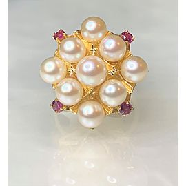 14K Yellow Gold Ruby And Pearl Ring