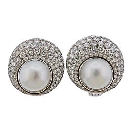 Exquisite South Sea Pearl Diamond Cocktail Platinum Earrings