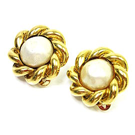 Chanel Gold Tone Metal And Pearl Imitation Earrings