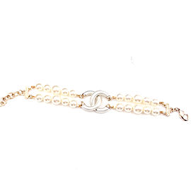 Chanel Gold Tone Double Strand Simulated Glass Pearl CC Bracelet
