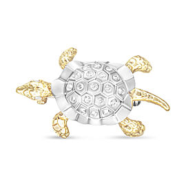 18K Yellow and White Gold 1/3 Cttw Round Pave Set Diamond Flushed Turtle Brooch Pin (H-I Color, VS2-SI1 Clarity)