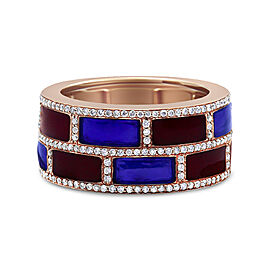 18K Rose Gold Alternating Red and Blue Enamel and 1/2 Cttw Diamond Studded Band Ring (F-G Color, VS1-VS2 Clarity) - Ring Size 7