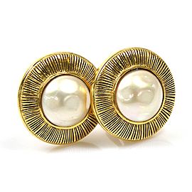 Chanel Gold Tone Metal Simulated Glass Pearl Earrings