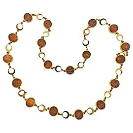 Carved Tiger's Eye Gold Long Necklace