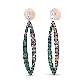 18K White and Rose Gold 4 3/4 Cttw Round Diamond and Green Tsavorite Openwork Marquise Shaped Dangle Earrings (Champagne and F-G Color, VS1-VS2 Clarity)
