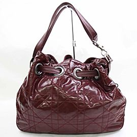 Dior Bucket Hobo Bordeaux Quilted Patent Drawstring 870154 Red Leather Shoulder Bag