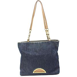 Dior Chain Zip Tote 868739 Blue Denim Shoulder Bag