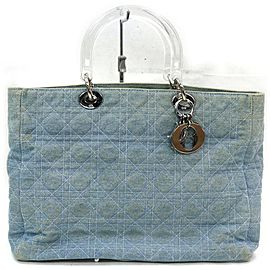 Dior Lady 872081 Quilted Cannage Blue Denim Tote