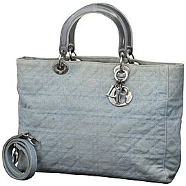 Dior Lady Quilted Cannage 2way 234591 Light Blue Denim Tote