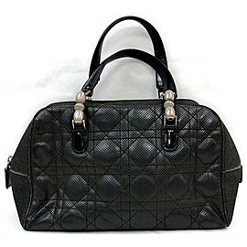 Dior Quilted Cannage Boston 871845 Black Leather Satchel