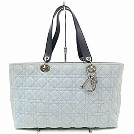 Dior Quilted Cannage Shopper 870873 Light Blue Denim Tote