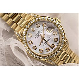 Rolex 26mm Presidential 18kt Gold White Mother Of Pearl Diamond Dial Bezel and Lugs 6917