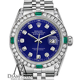Rolex 36mm Datejust Blue Diamond Dial with Diamond & Emerald Bezel & Diamond Lugs SS Watch
