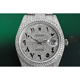 Rolex Datejust II 41mm Stainless Steel Watch Custom Arabic Script Pave Diamond Dial Fully Iced Out Watch