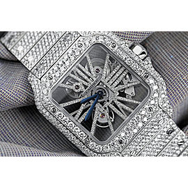 Cartier Santos De Cartier Skeleton Custom Diamond Stainless Steel Watch WHSA0007