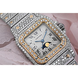 Cartier Santos Galbee Moonphase Stainless Steel and Yellow Gold 24mm Custom Diamond Quartz Watch