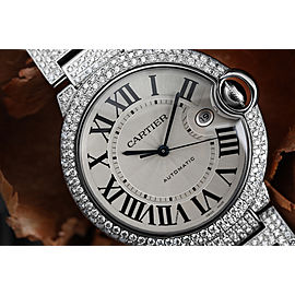 Cartier Ballon Bleu 42mm Mens Stainless Steel Diamond Watch W69012Z4