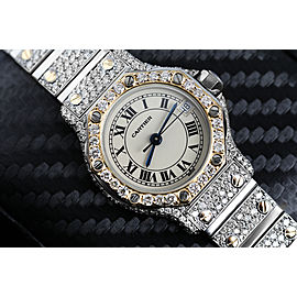 Cartier Santos Octagon 18K Gold and Steel Quartz Ladies Diamond Watch 187902