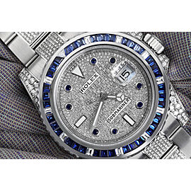 Rolex Submariner Date Custom Diamond Stainless Steel Watch with Sapphire/Diamond Bezel