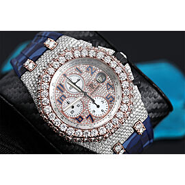 Audemars Piguet Royal Oak Offshore Chronograph Fully Iced Out Custom Two Tone Rose Watch Blue Camo Strap