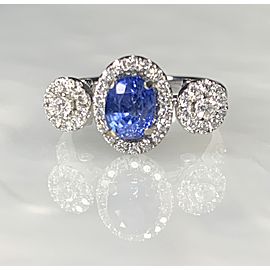 18K White Gold Oval Cut Blue Sapphire Diamond Ring